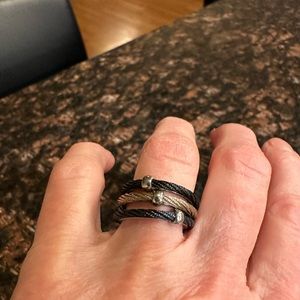 Alor stackables in three colors: black, blue, & champagne